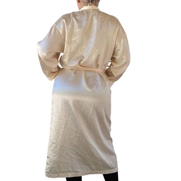 Vintage 80s Victoria's Secret Satin Maxi Robe Embroidered Collar V Neck Size S - Picture 6 of 8